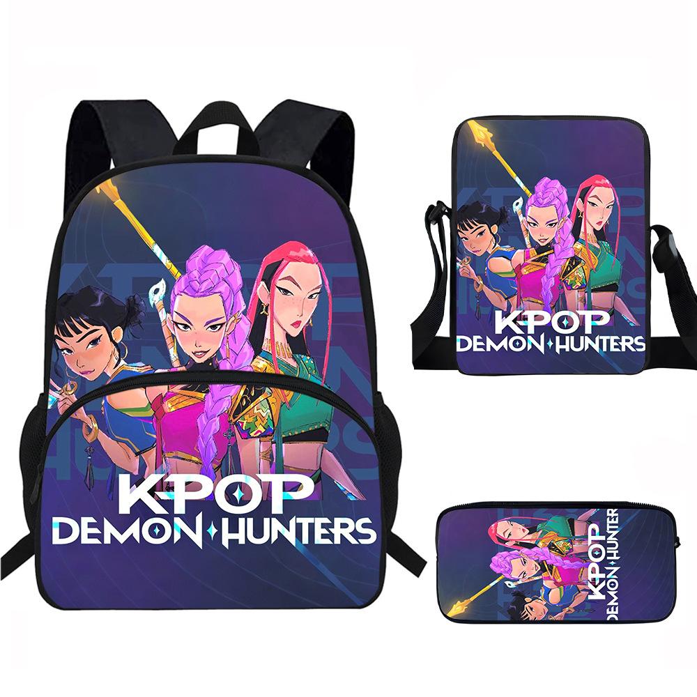 K-Pop Demon Hunters 3-Piece Student Backpack Set Anime-Themed Trendy Printed Backpack Set