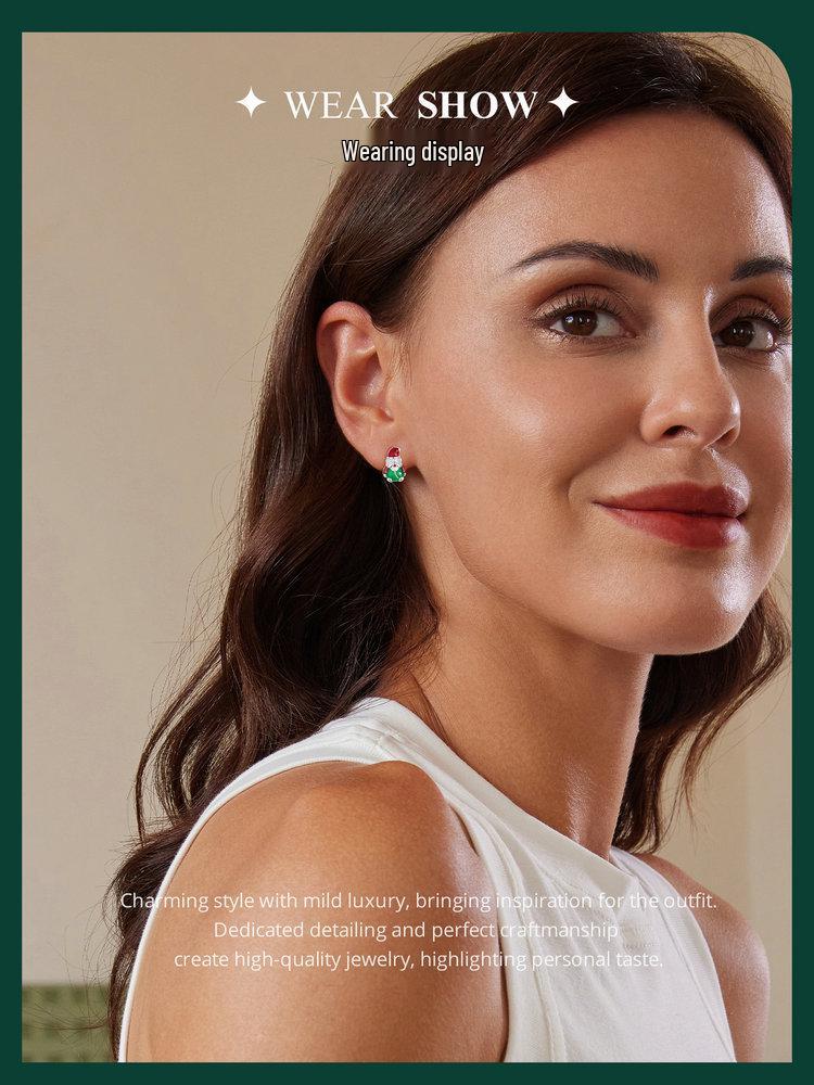 Yinziyun 925 Sterling Silver Luminous Santa Claus Stud Earrings - Trendy European & American Christmas Gift.