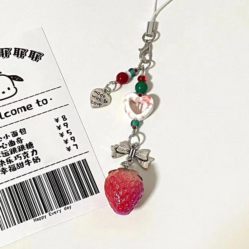 Уникальная сладкая клубника телефонные подвески кулон милый бант сердце бисерный брелок камера школьный портфель украшения аксессуары подарки