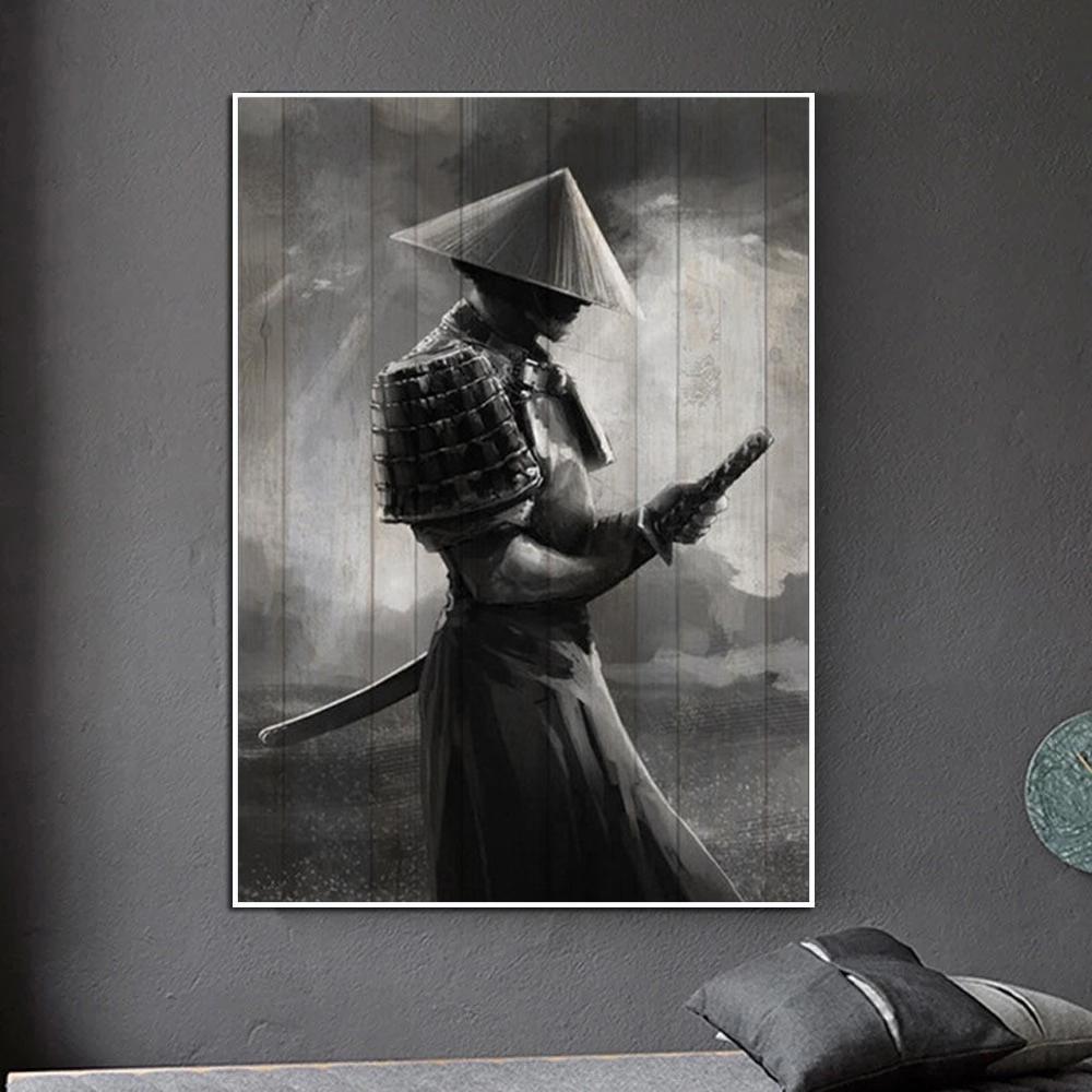 Японский меч самурай воин искусство гейша женщина плакаты и принты настенная живопись на холсте печать для гостиной домашний декор без рамки