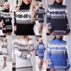 Elegant Christmas Woman Turtleneck Sweater Dress With Festive Snowflake Pattern