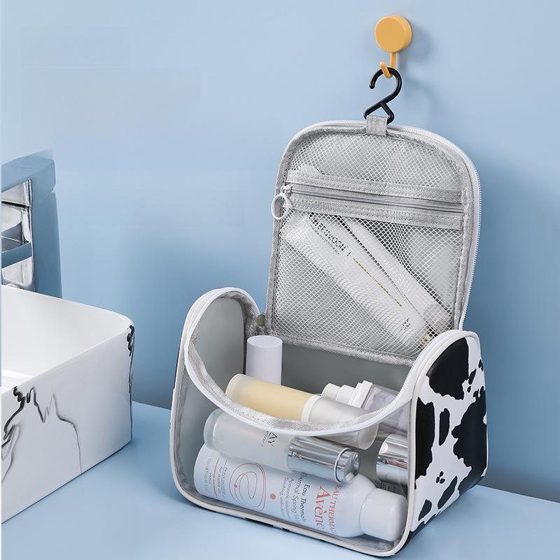 Водонепроницаемая дорожная косметичка с коровьим принтом для женщин - вместительный органайзер для туалетных принадлежностей