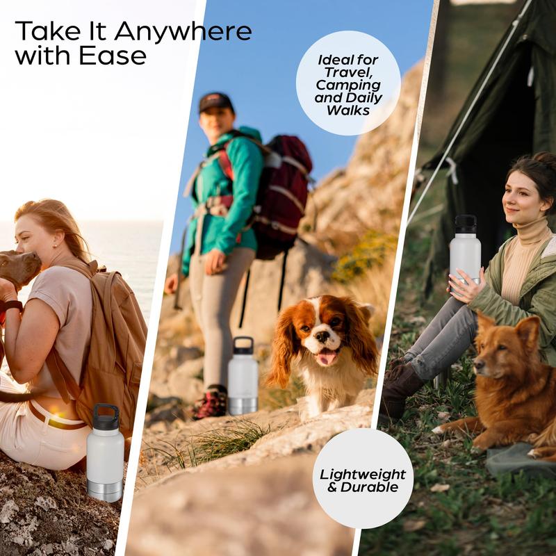 33oz Insulated Dog Water Bottle Leak Proof Stainless Steel Pet Water Container with Detachable BPA-Free Food & Water Bowl for Wa