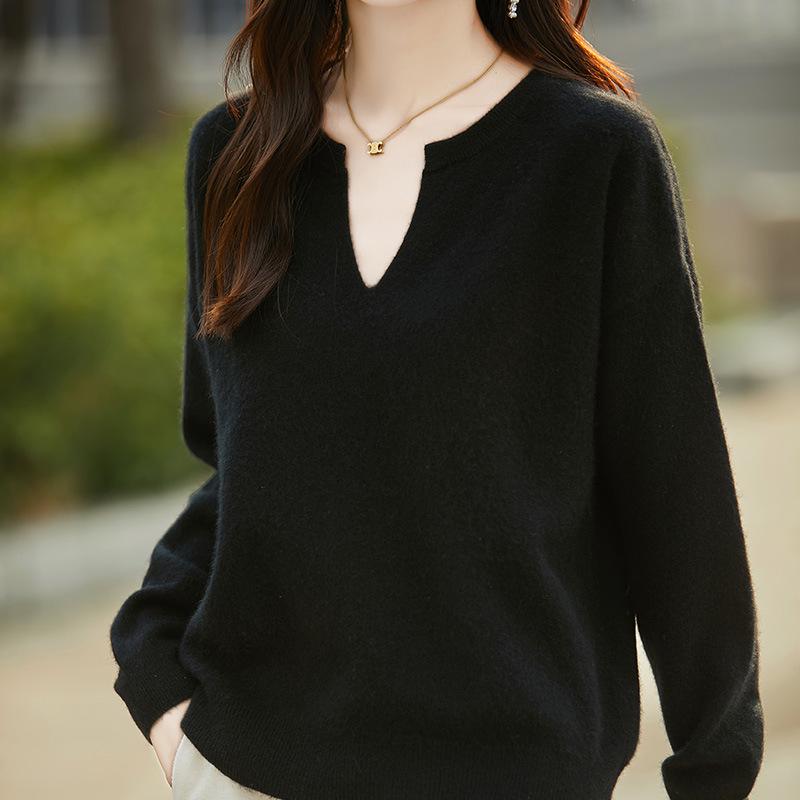 Women's Casual Wool Sweater - Half-Open Neck, Loose Fit, Pure Color, Perfect for Fall and Winter
