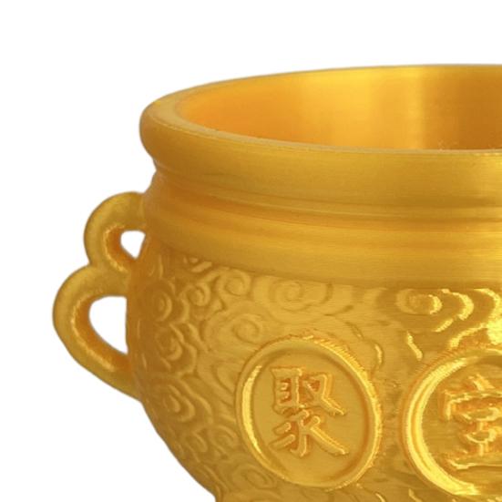 Напечатанная на 3D-принтере Золотая чаша сокровищ, Чаша богатства и процветания, Фигурка, Приносящая удачу и богатство, Денежный горшок, Фэн-шуй украшение