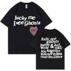 Kanye West Men's and Women's Engraved Printed T-Shirts, Lucky Me I See Ghost Printed Casual Shirts Fashion Cotton Short Sleeves