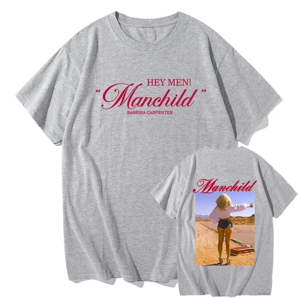 Футболка с принтом Сабрины Карпентер Manchild 2026 Модная футболка с графикой певицы, короткий рукав, унисекс, уличная одежда, летняя, женская, мужская