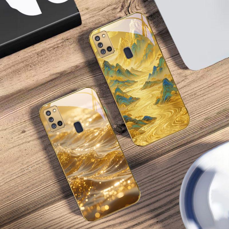 Золотой пейзаж Для Samsung A 31 32 A33 A34 35 14 A15 13 16 25 26 50 52 53 54 55 56 70 71 72 73 Золотой стеклянный чехол для телефона