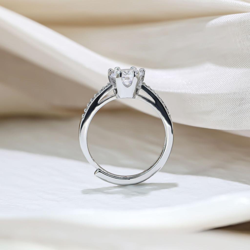 Adjustable Open Design Sparkling Cubic Zirconia Engagement Ring for Women - Non-Tarnish Stainless Steel Wedding Band Jewelry