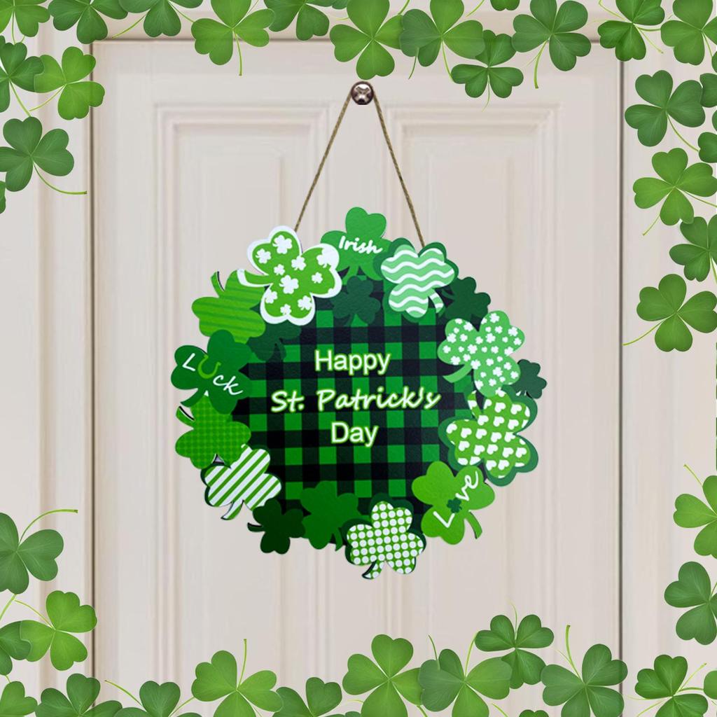 Венок на день Святого Патрика, дверная вывеска, деревянный венок, трилистник, украшение на дверь, приветственный декор, подвесное деревянное зеленое счастливое украшение