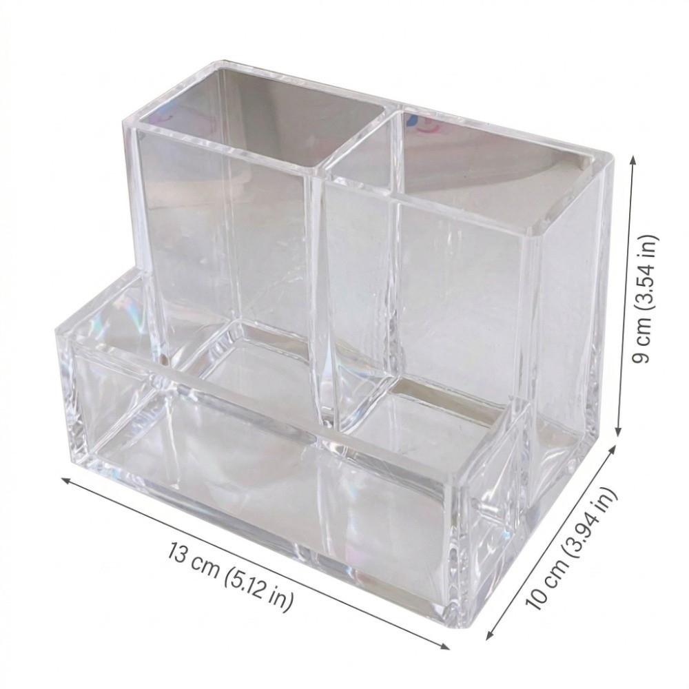 Space Saving Clear Pencil Organizer Cup 3 Compartments Transparent Pen Holder Countertop Desk