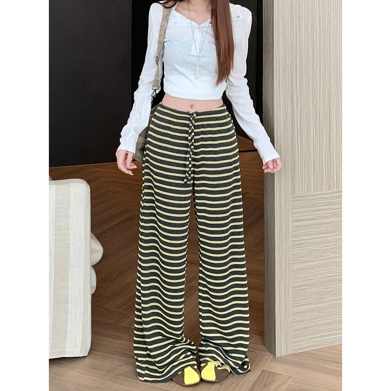Kumikumi Idle Style Vintage Stripe Draped Casual Pants Female Autumn Loose Slimming and All-Matching Loose Pants Pants