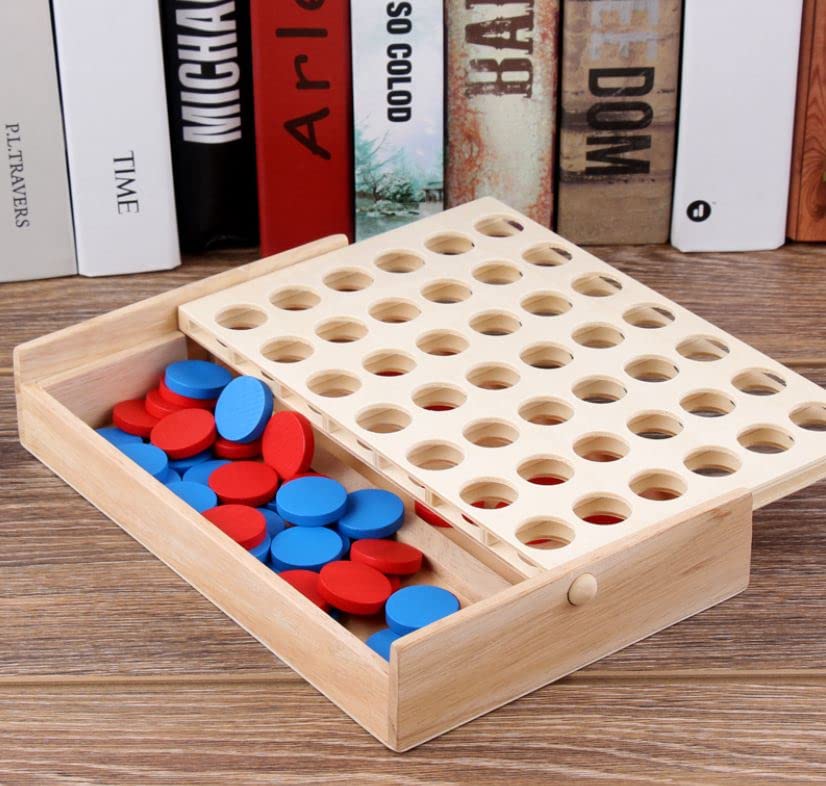 Wooden 4 In a Row Puzzle, 3D, Competitive Board Game, Educational, Brain Training Game Toy
