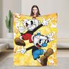 Cuphead cartoon Flannel Blankets  Super Warm Throw Blanket for Couch Chair Camping Fashion Bedspread Sofa Bed Cover