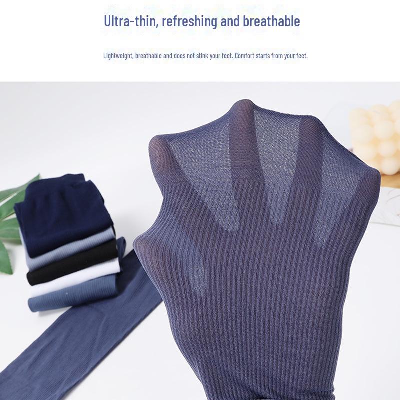 Ultra-thin Bamboo Fiber Socks for Men: Breathable, Sweat-Absorbent, Mid-Tube, Solid Color - Ideal for Spring and Summer Casual or Business Wear.