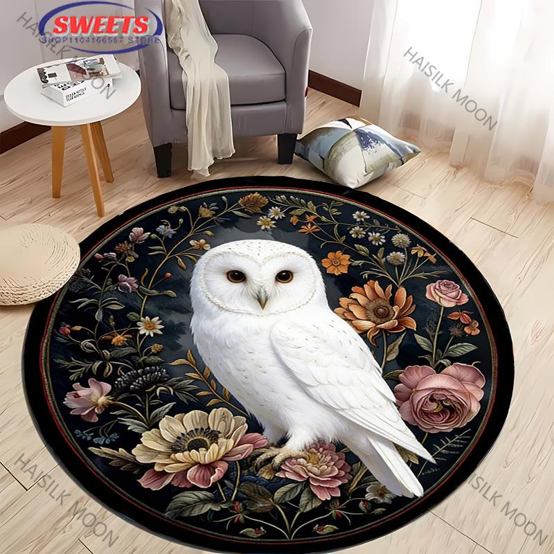 3D Vintage Floral Animals Rugs Butterfly Parrot Fox Printed Round Rug Living Room Bedroom Decor Indoor Floor Mat Rug for Friends