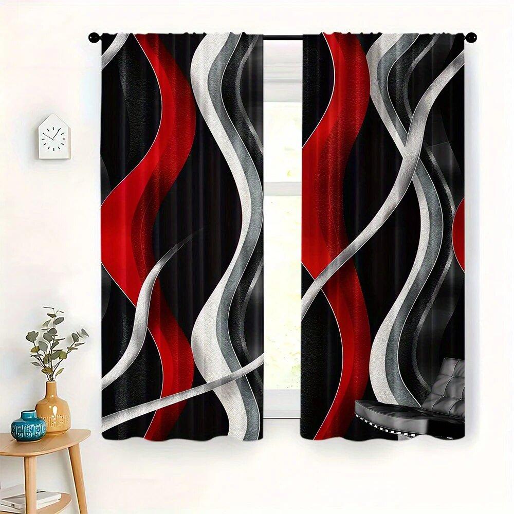 2 штуки красных, серых и черных штор с геометрическим спиральным принтом, 30*65 дюймов, украшение дома, украшение комнаты