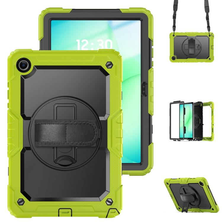 Silicone Hybrid PC Tablet Case With Shoulder Strap For Samsung Galaxy Tab A11+ / A9+, Kickstand Raised Camera Anti-Scratch Protective Cover