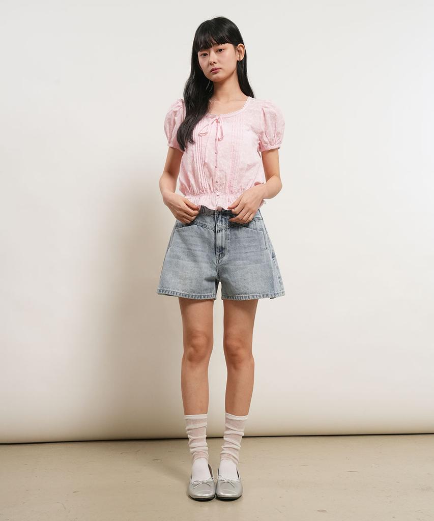 GENERALIDEA Lace Pintuck Puff Blouse [Pink] / Gf2Lsh523