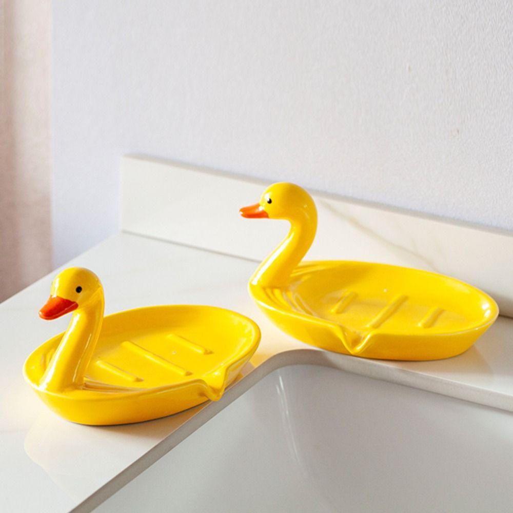 Cartoon Animal Duck Ceramic Soap Dish Cute Drain Storage Rack Portable Soap Holder Hand Wash Table
