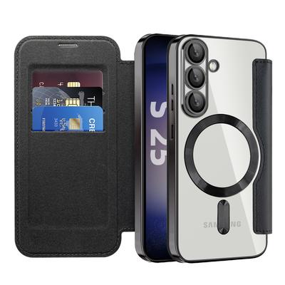 Чехол для Samsung Galaxy S25+, совместимый с кожаным чехлом для телефона MagSafe RFID Blocking