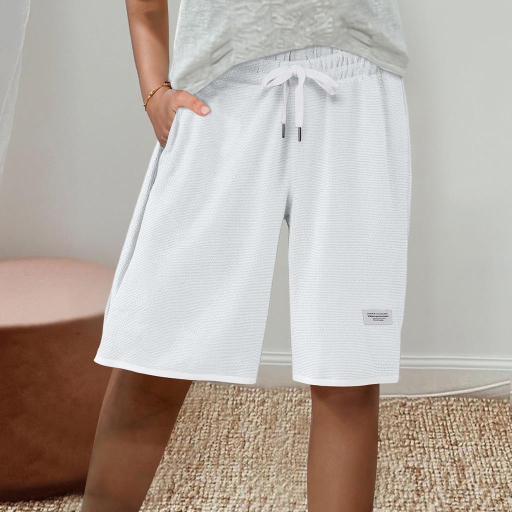 Женские спортивные шорты, повседневные свободные однотонные шорты с эластичной резинкой на талии