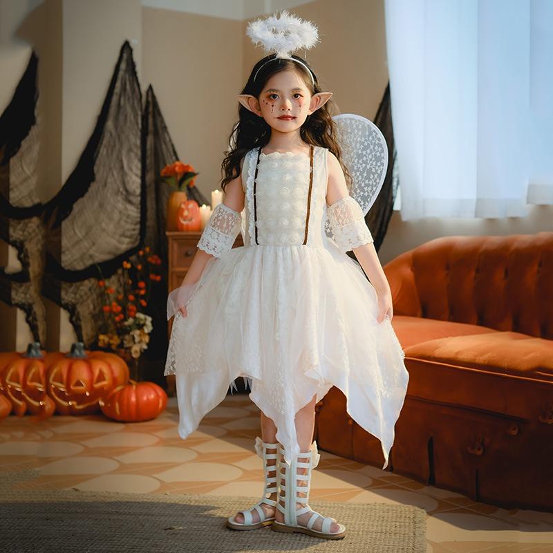 Хэллоуин Костюмы Девочки Животное Вечеринка Платье Ангела Цветочная Фея Крылья Эльф Детское Платье