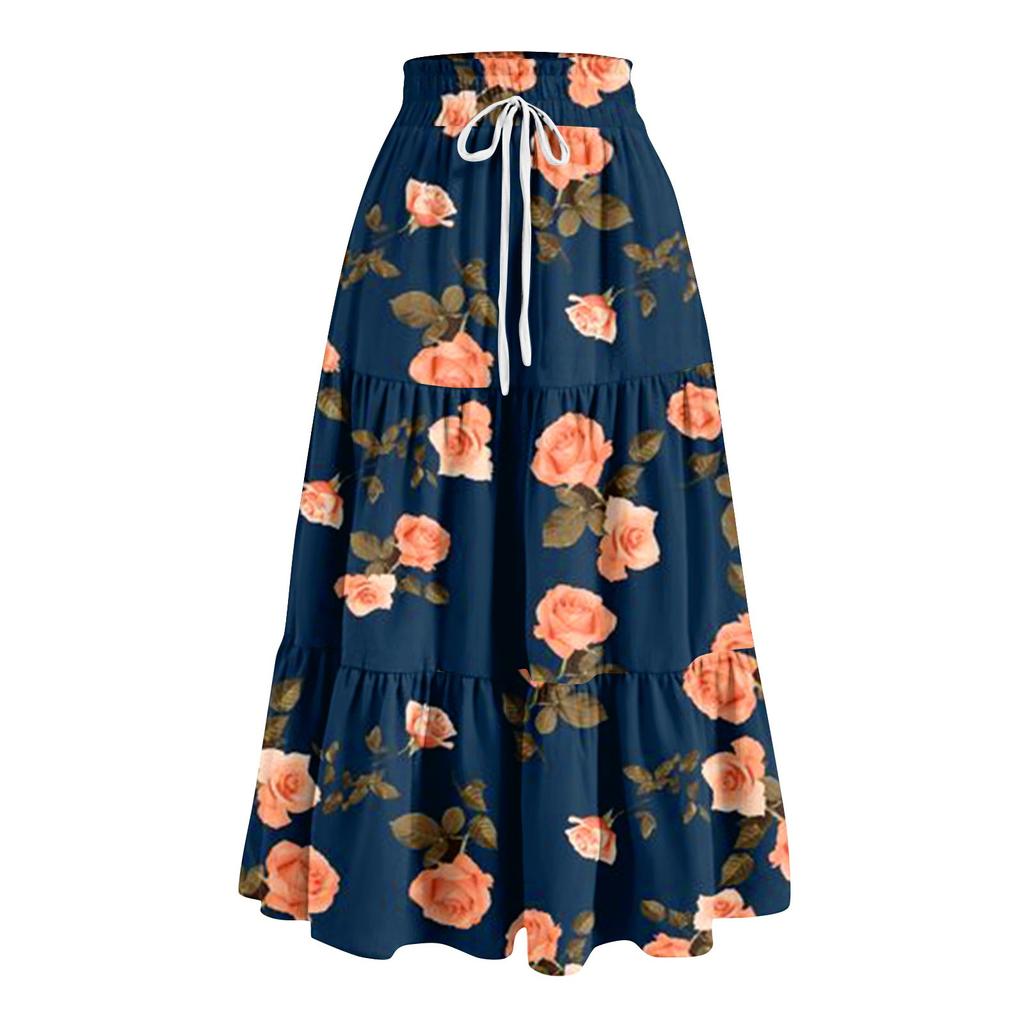 Женская весенняя повседневная длинная юбка с оборками, однотонная юбка, ретро-юбка в складку