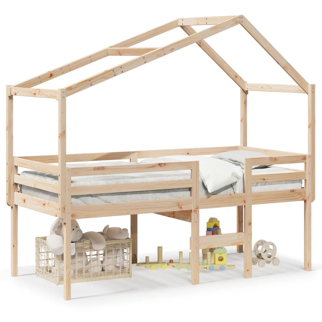 High Bed with Roof 90 x 190 cm Solid Pine Wood