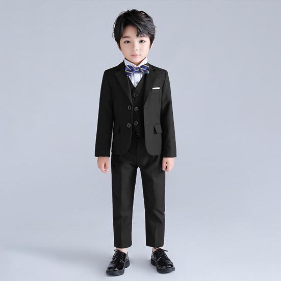 Детский пиджак для мальчиков, черный пиджак с длинным рукавом и лацканами, пиджак на двух пуговицах, верхняя одежда для свадеб и вечеринок 5-6 лет