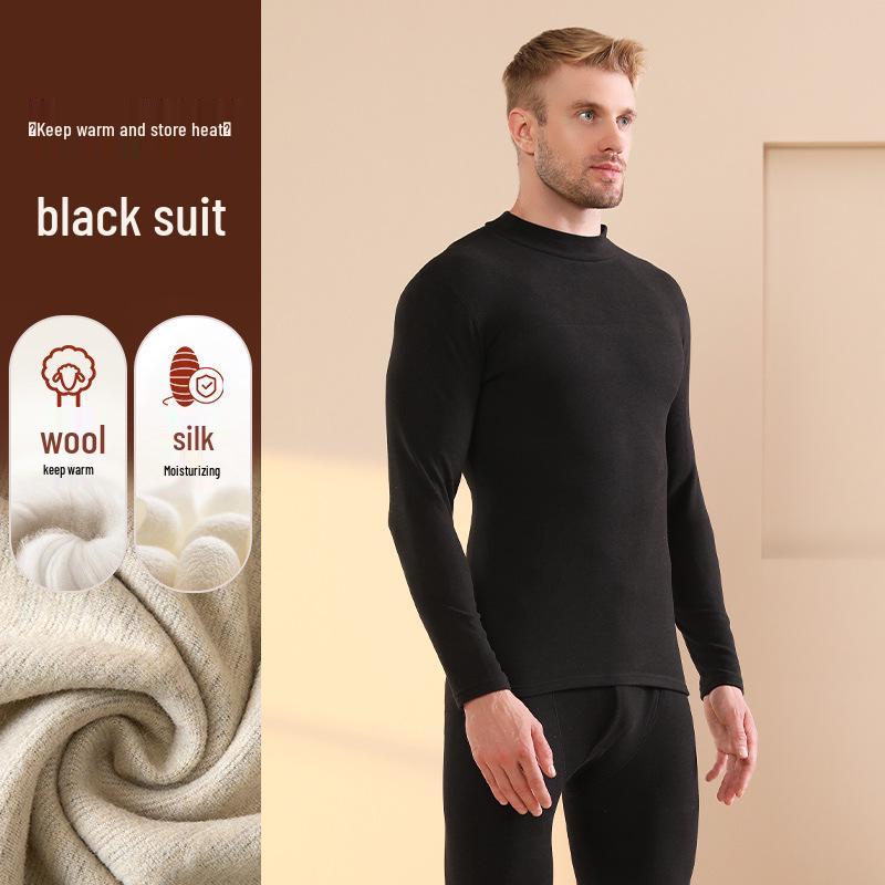 Men's Thermal Cashmere Silk Velvet Half-Turtleneck Suit for Winter Warmth