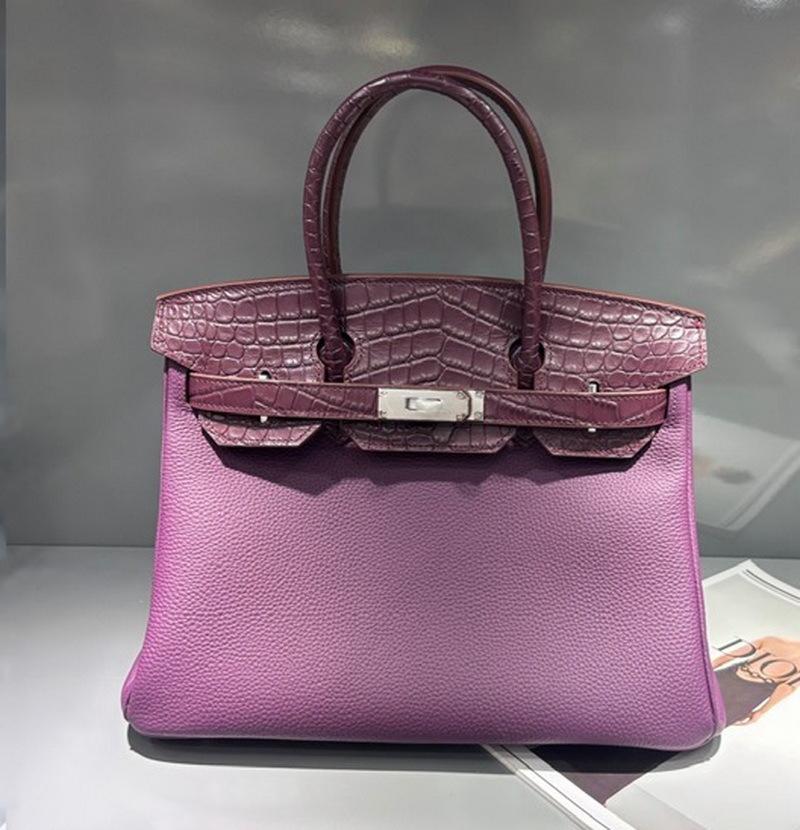 2026 Новая кожаная сумка Fubao из кожи TOGO с матовым узором под крокодила, натуральная кожа, женская сумка 25/30 см, серебряная пряжка, платиновая женская сумка