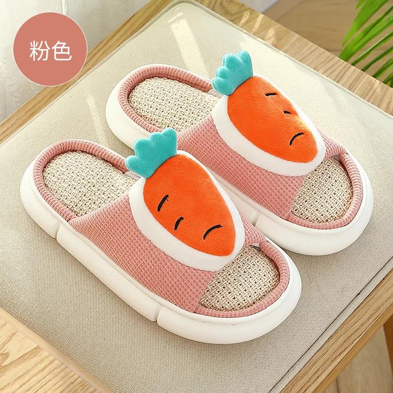 Спальня Милый Мультфильм Морковь Женские Конопляные Тапочки Весна Лето Дышащие Женские Льняные Шлепанцы Пол Пары Обувь