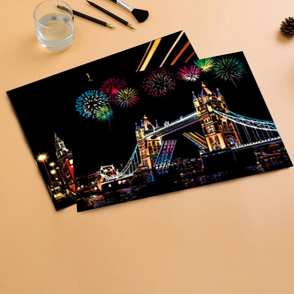 Night Scene Scratch Painting City Scenery Building Scratch Painting Small Colorful Painting