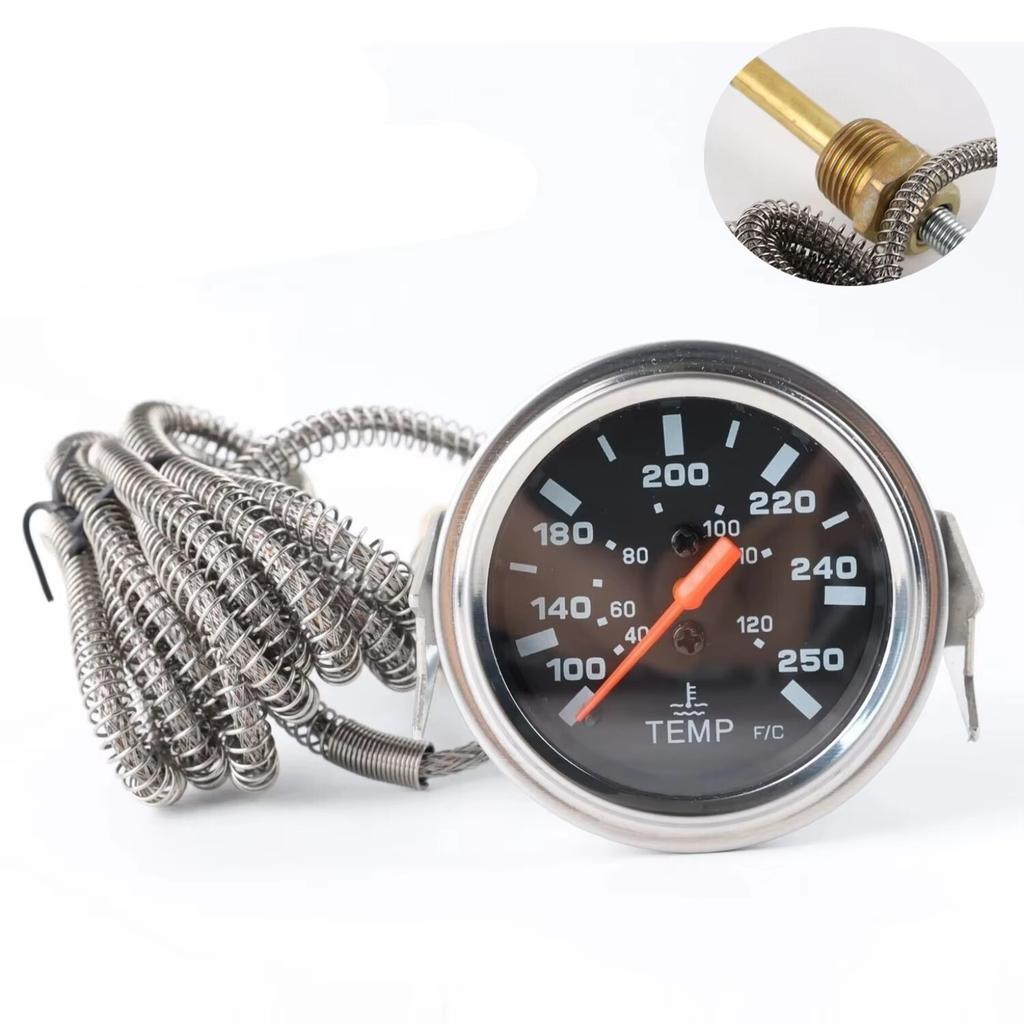 2 Inch 52mm Chrome Pointer Mechanical Water Temp Gauge 40-120℃/100-250℉ with Sensor NPT 1/2 for 12V Vehicles