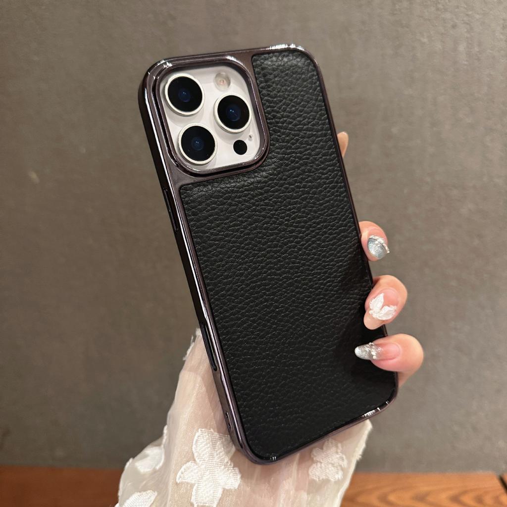 Подходит для Apple 17Air чехол для мобильного телефона с узором из личи-кожи iPhone16promax гальванический 15 противоударный всесторонний.