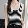 Women's Summer Sleeveless Ice Silk Knit Camisole - Striped Round Neck Vest