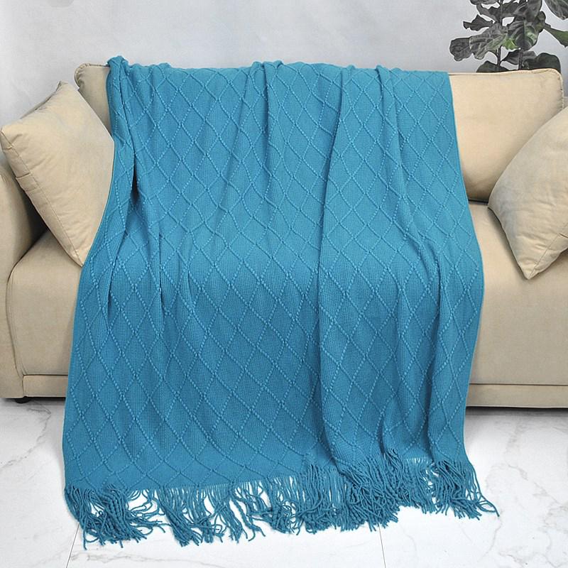 Скандинавский Ретро Желтый Аргайл Вязаный Плед - Покрывало на кровать, Накидка на диван, Накидка-шарф на конец кровати