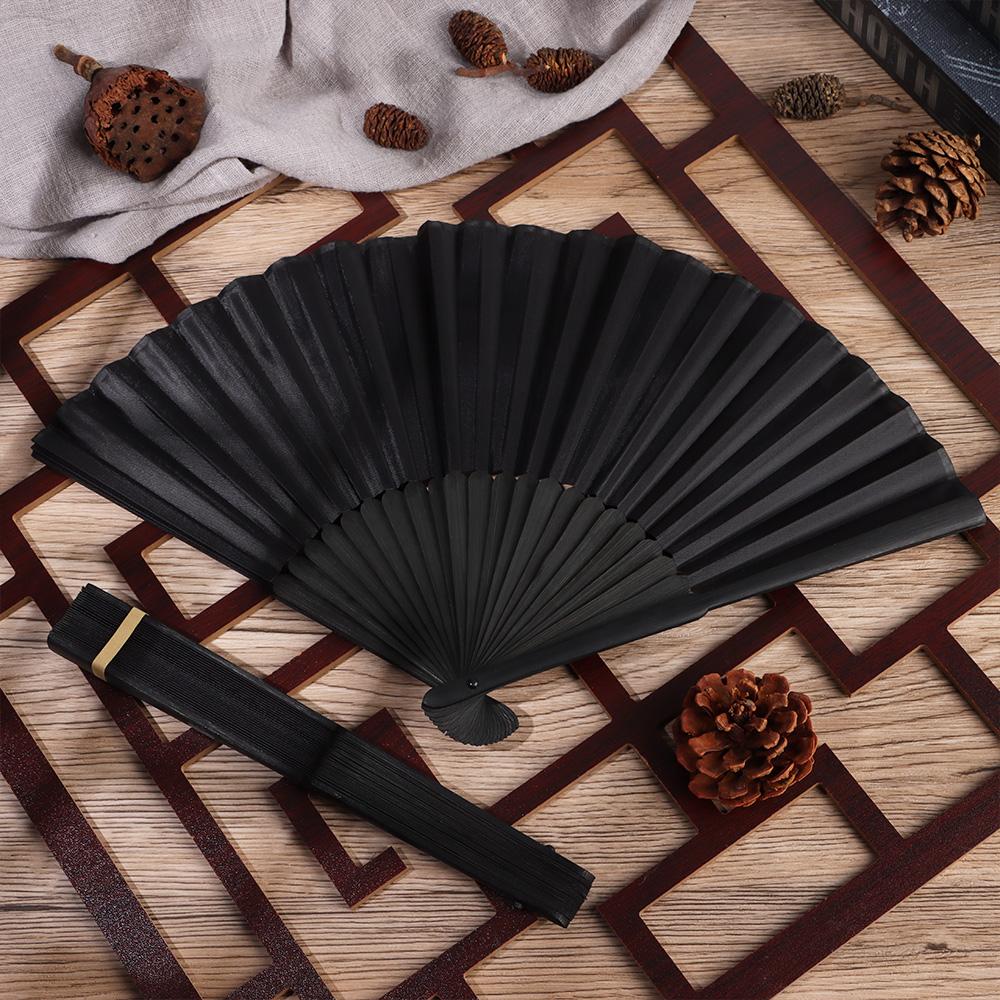 Black Silk Folding Fan Chinese Style Hand Held Bamboo Fans Ribs Home Party Decoration Dance Props Desktop Ornament Gifts