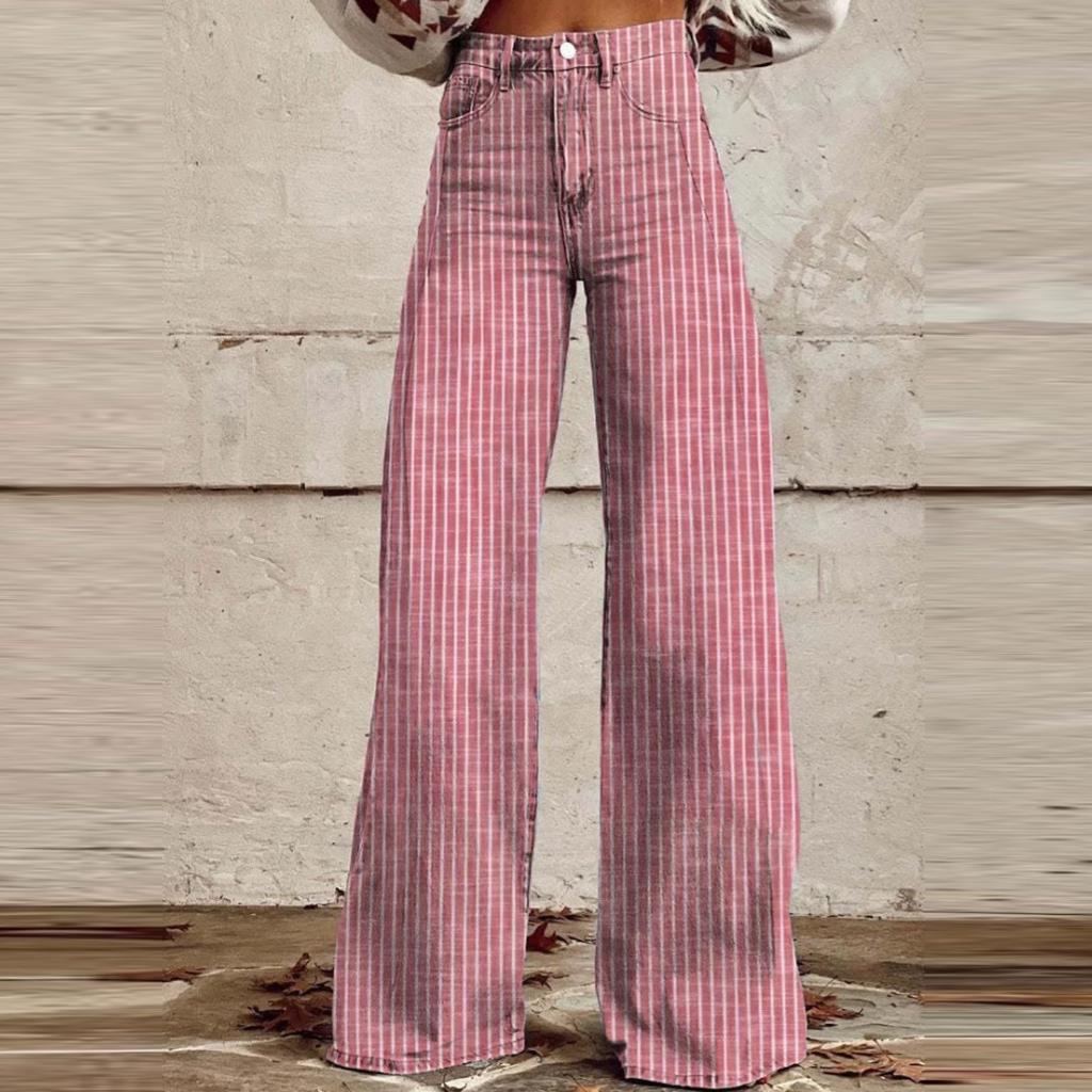 Женские модные повседневные джинсы в полоску, широкие, прямые, с микро-вырезом