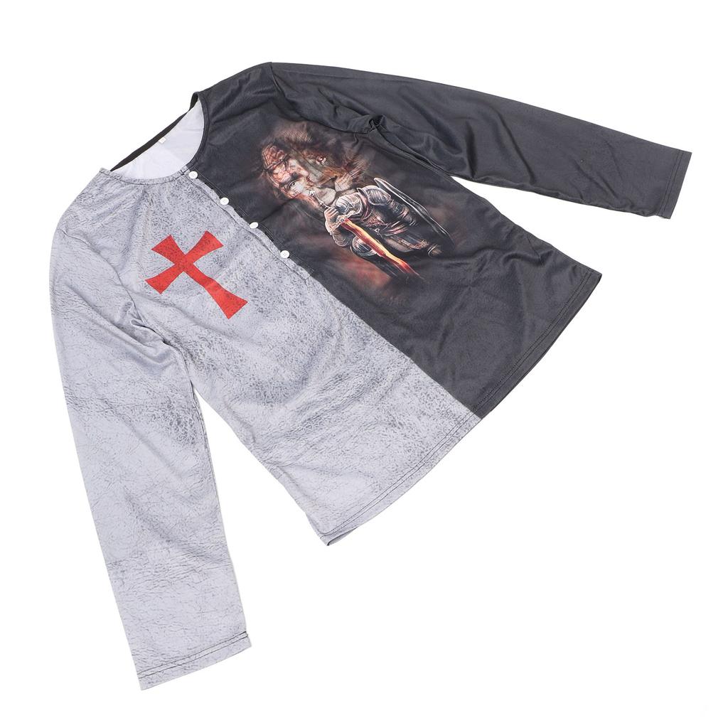 Men Medieval Long Sleeve T Shirt Loose Casual Fashionable Animal Graphic Print Button Top for