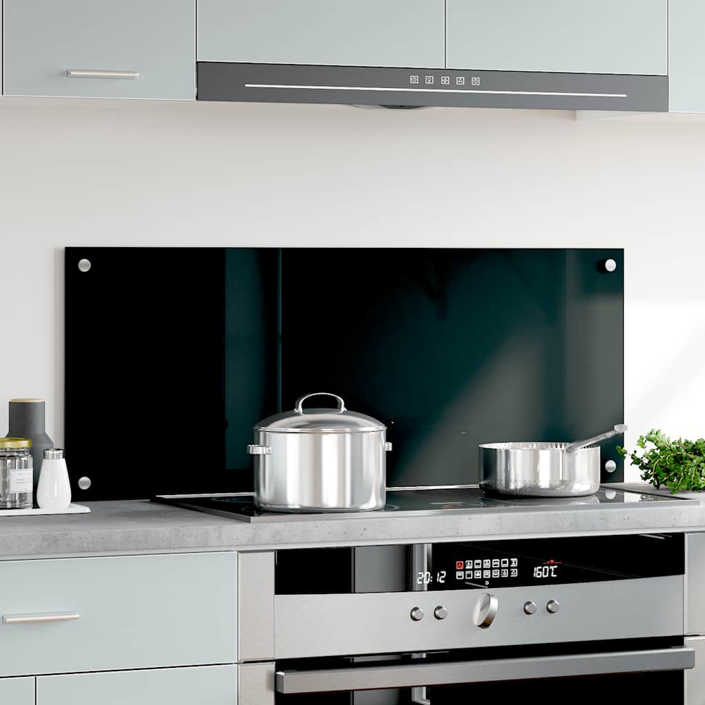 Black Kitchen Backsplash Tempered Glass 100 x 40 cm