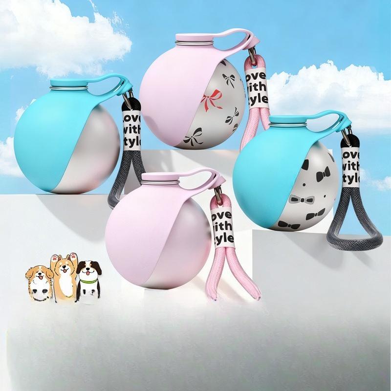 285ml Portable Dog Water Bottle 304 Stainless Steel Spherical Pet Travel Water Dispenser Leak Proof With Lanyard Outdoor