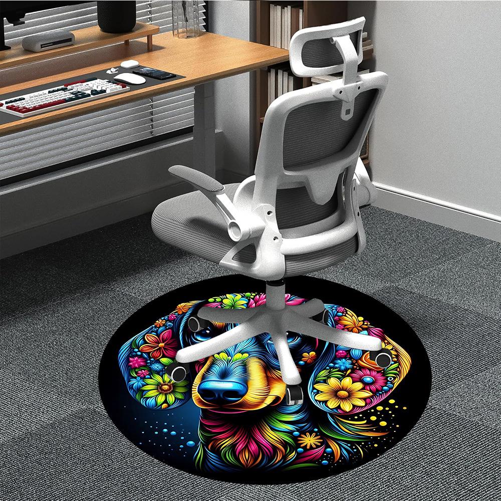 1pc Floral Dog Artwork Chair Carpet for Office, Soft, Non-Slip Polyester Mat, Office, Living Room, Bedroom, Durable Polyester yy251207119
