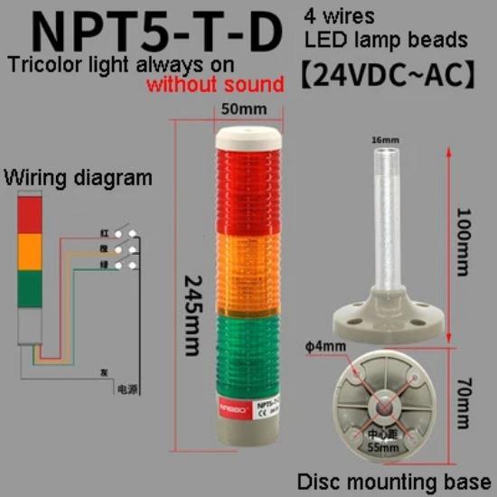 1 шт. NPT5-T-D Без звука 3-слойная трехцветная лампа Станок Светодиодный сигнальный свет Семафор Индикаторная лампа Красный Желтый Зеленый