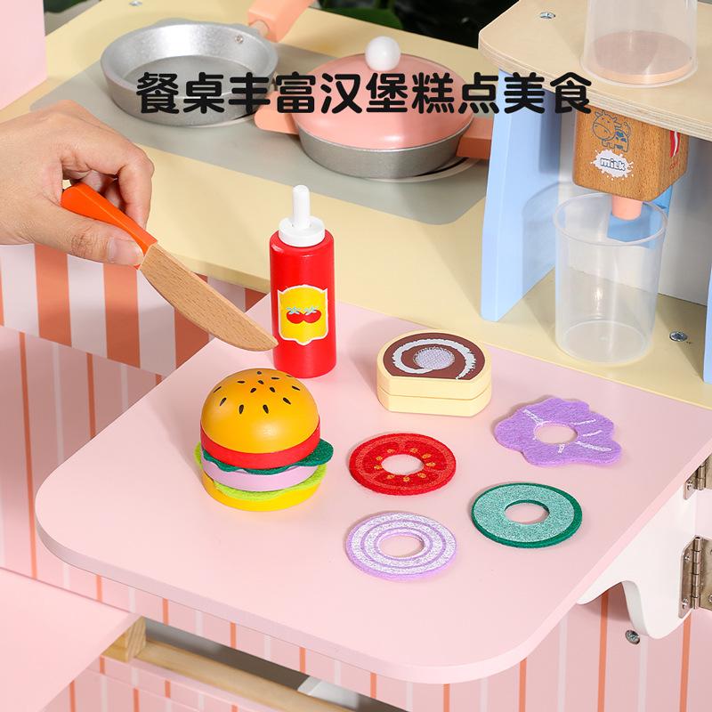 Игровой домик Симуляция Розовый Двусторонний Магазин бургеров Симуляция производства еды Продажа Деревянные кухонные игрушки