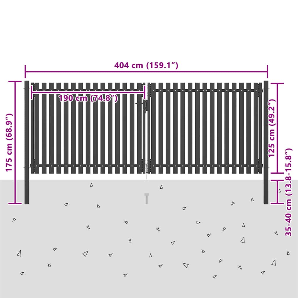 Steel Garden Gate 400 x 125 cm Anthracite