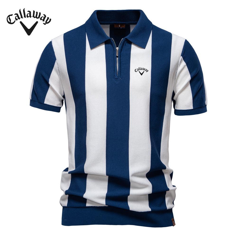 Callaway 2025 Лето Новинка Вышитый Воротник Шерстяная Рубашка Поло Мужская Полосатая Поло Мужской Топ с Короткими Рукавами