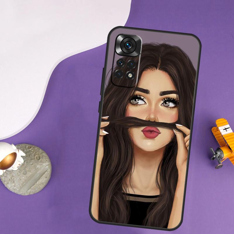 Брюнетка Блондинка Девушка Милый Чехол Для Xiaomi Redmi Note 13 Pro 14 12 9 10 11 Pro 10S 11S 12S Redmi 10C 13C 14C 12C Обложка