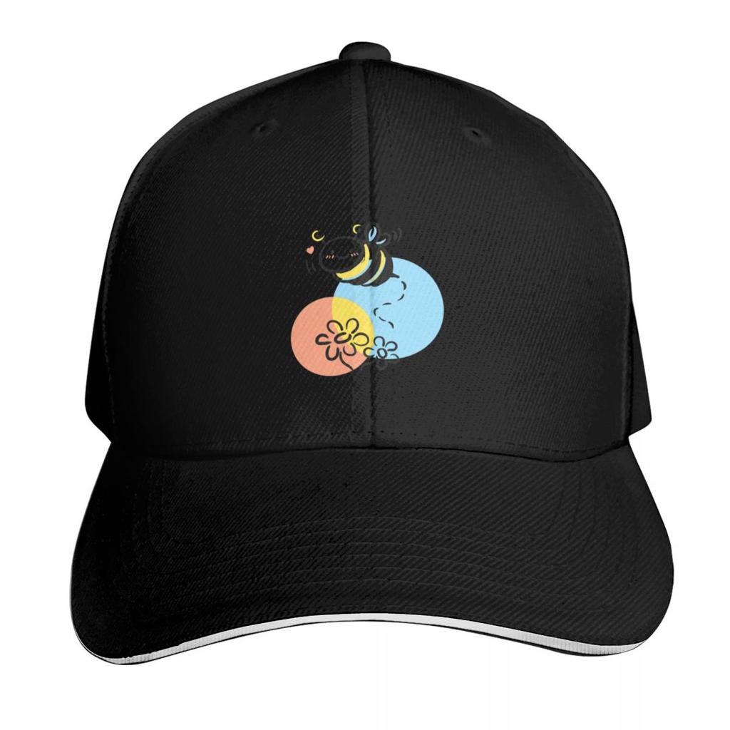 Bee flying on flowers cute cartoon smiling spring bug Baseball Cap Beach Bag hiking hat Icon Unisexs Baseball Womens